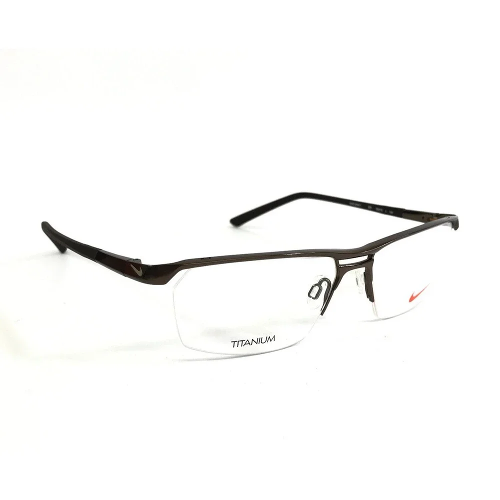 Nike Eyeglasses Frames 6044/1 205 Dark Cinder Brown Half Rim Titanium 55-15-140